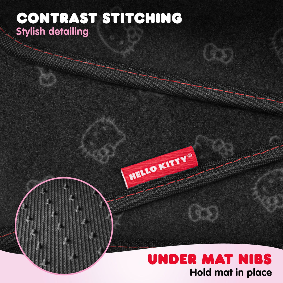 Hello Kitty Carpet Car Floor Mats - Universal Fit for Cars, SUVs & Trucks - Black with Red Bow & Hello Kitty Print - Front & Rear Set, 4 Piece Car Accessories
