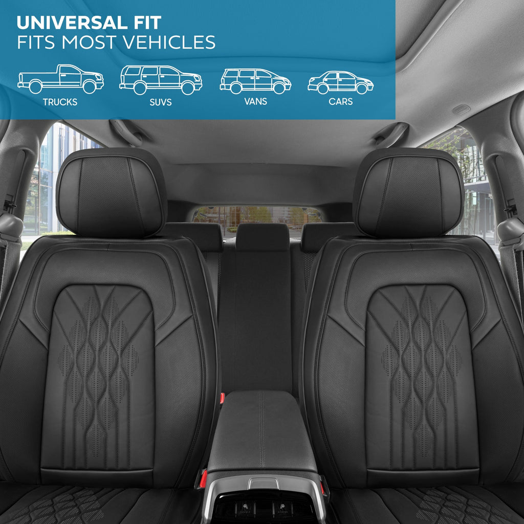 MotorBox Elite Edition Faux Leather Seat Covers for Cars, Trucks, & SUV - 2 Black Car Seat Covers for Front Seats - Universal Fit Car Accessories Automotive Interior Cover Protector for Most Vehicles