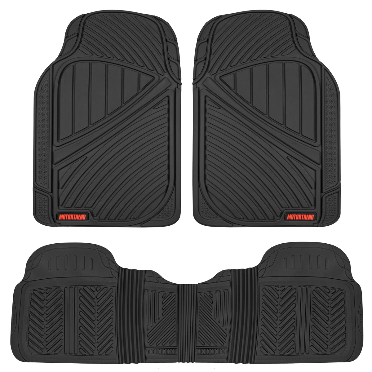 MotorTrend 3-Piece FlexTough Performance Deep Channel Front Floor Mats and Rear Floor Mat - Heavy Duty, All Weather, Trim to Fit
