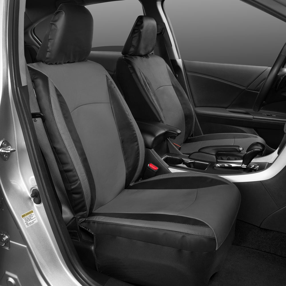 MotorTrend 2-Pack Premium Faux Leather Two-Tone Front Seat Covers - Gray