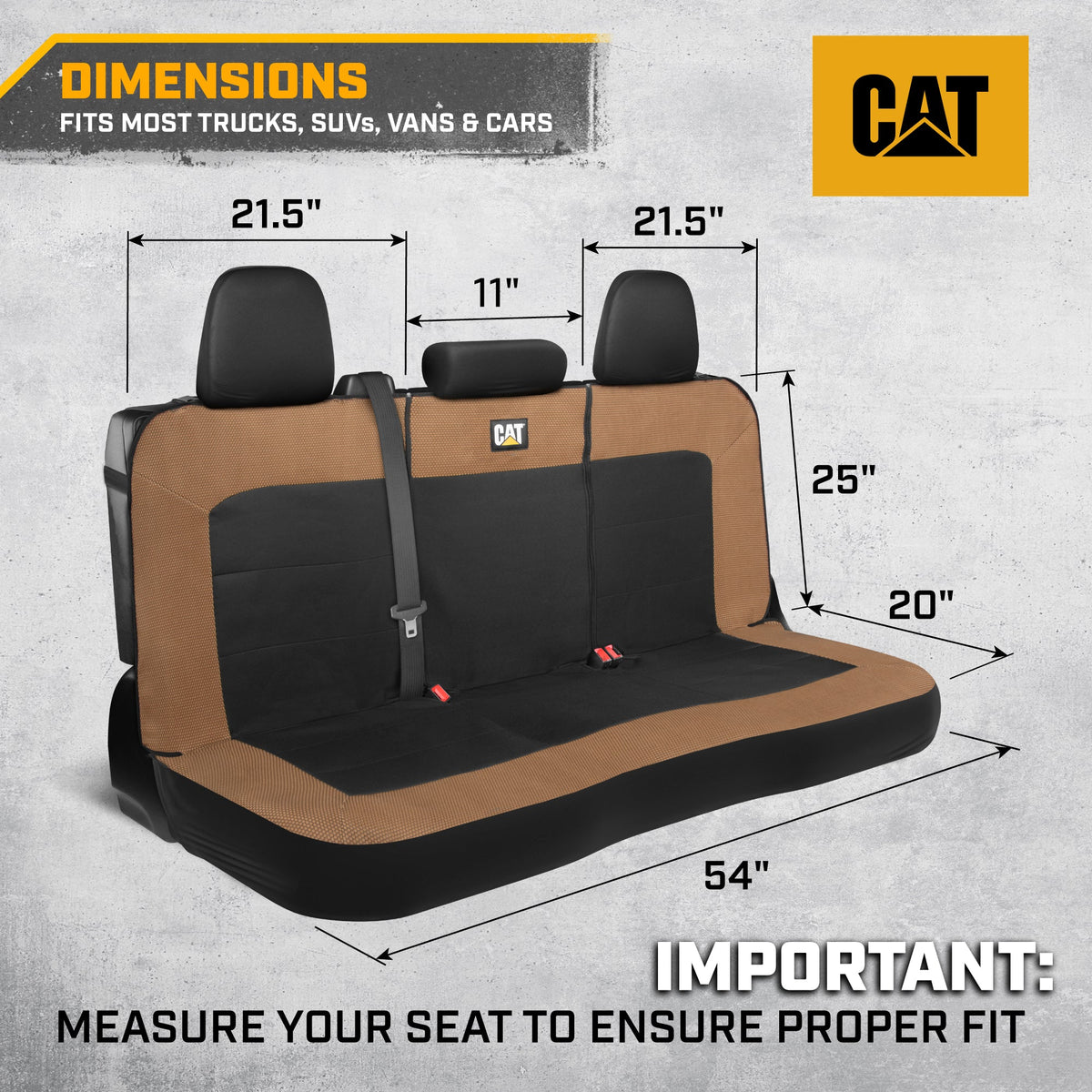 Cat Flexfit Beige & Black Rear Seat Cover for Car – Durable Canvas & Mesh Design 60/40 Split Bench Protector for Cars, Trucks & SUVs – Back Seat Cover for Rear Bench – Interior Car Accessory