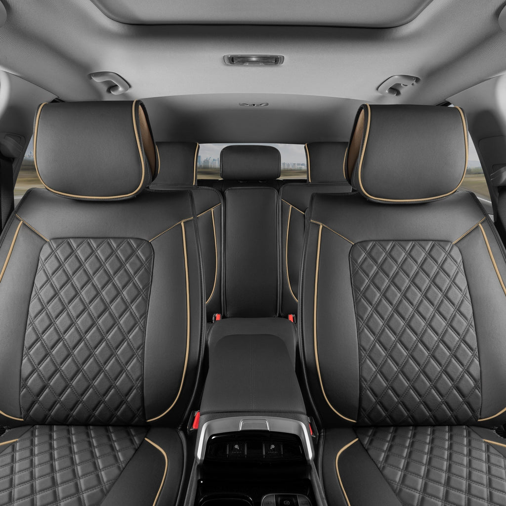 MotorBox 11-Piece Prestige Edition Premium Faux Leather Diamond Stitched Cushion Front Seat Covers and Rear Seat Covers