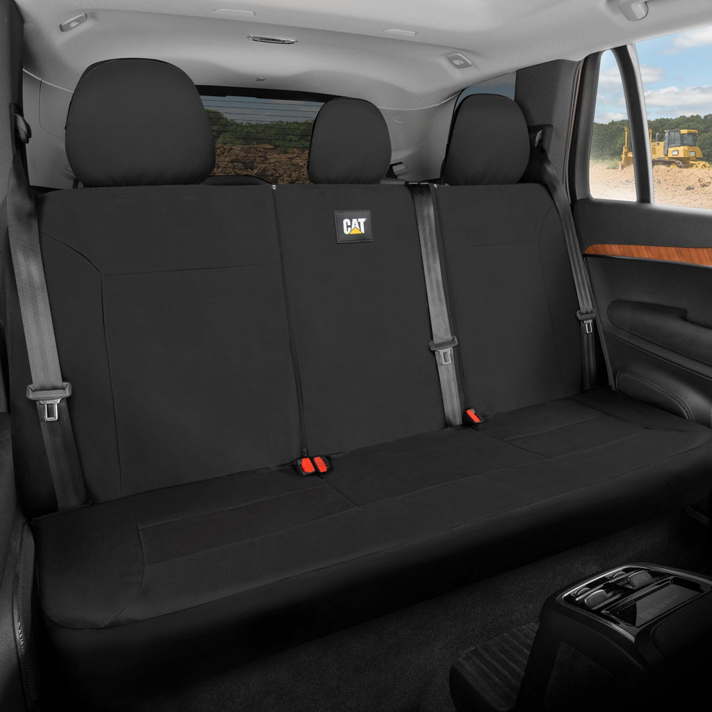CAT Black Rear Seat Cover for Trucks, Cars & SUVs – Heavy-Duty Oxford Canvas – 60/40 Split Bench Protector – Durable Back Seat Cover for Work Trucks, Pets, Travel – Car & Truck Interior Accessory