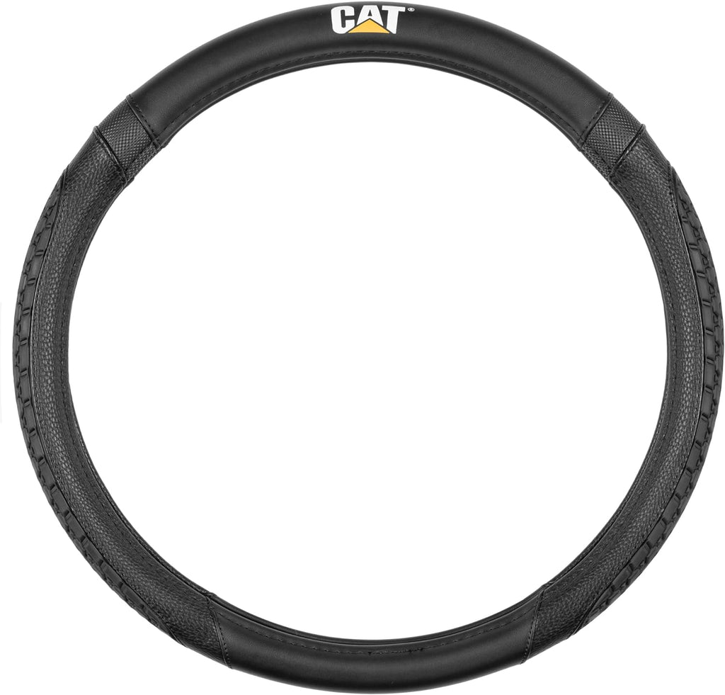 Cat® DuraGrip Car Steering Wheel Cover Tire Tread Inspired Traction Grip Design, Black Steering Wheel Cover for RV Semi Truck Big Rig Trucker
