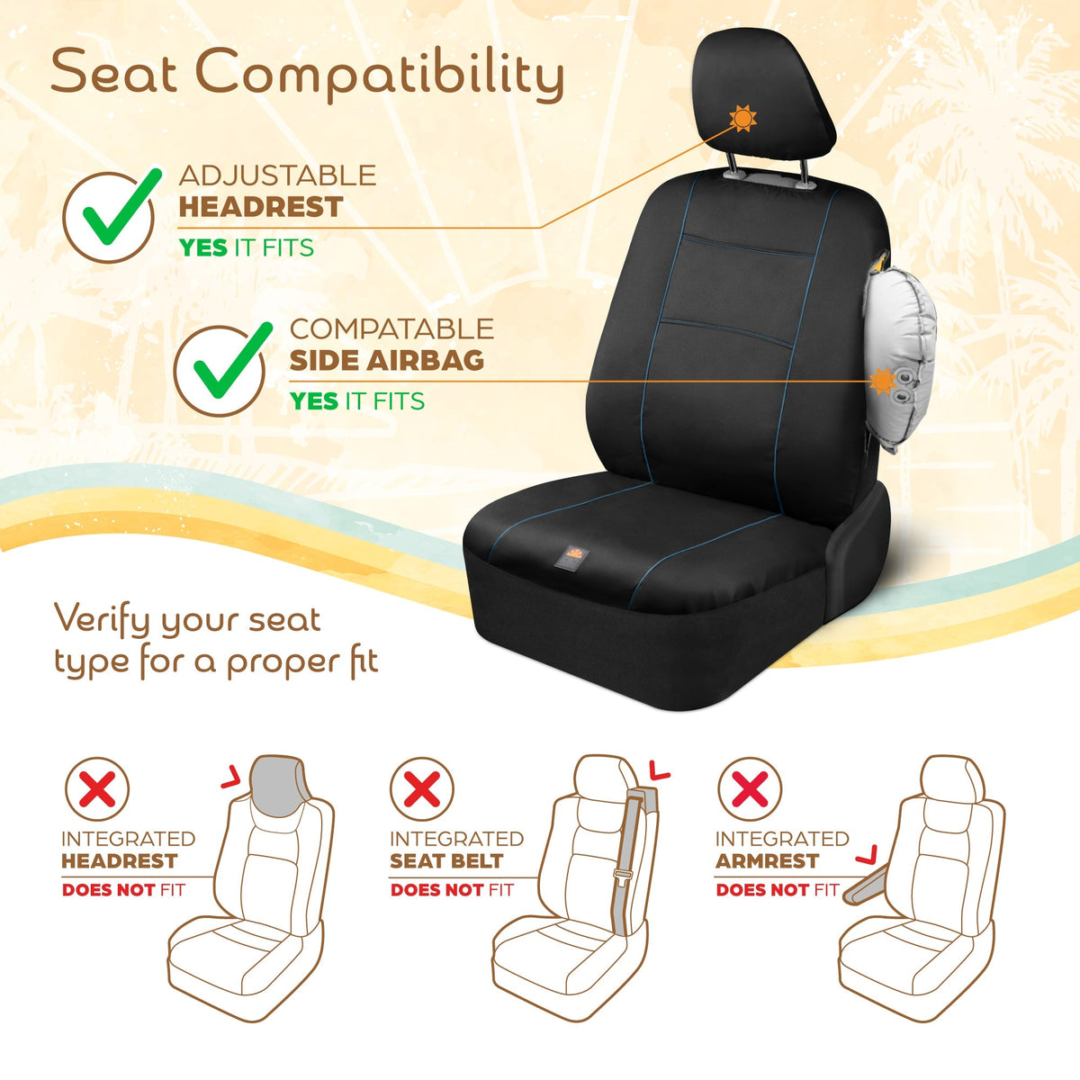 C&C Napa Leatherette 2 Front Seat Covers - Faux Leather Car Seat Protectors for Cars & Trucks - UV-Resistant, Easy to Clean, Universal Fit - Stylish Coastal Design for Summer Car Interior Upgrade
