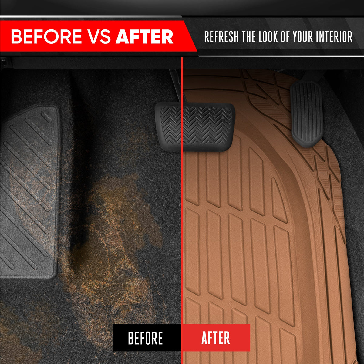 MotorTrend 4-Piece FlexTough Deep Dish Front Floor Mats, Rear Floor Mat, and Trunk/Cargo Mat - Heavy Duty, All Weather, Trim to Fit