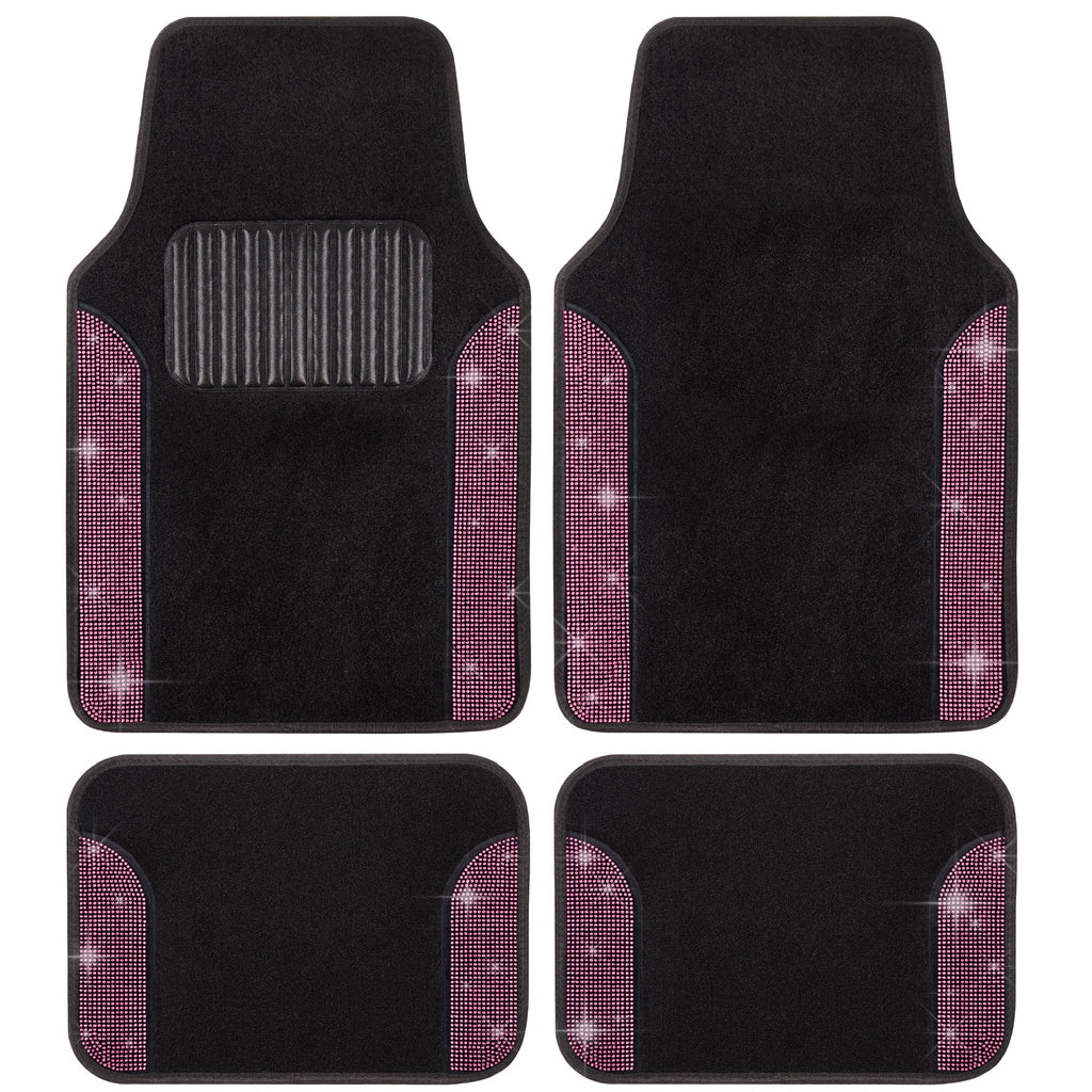 Carbella 4-Piece Diamond Bling Front Floor Mats and Rear Floor Mats - Pink