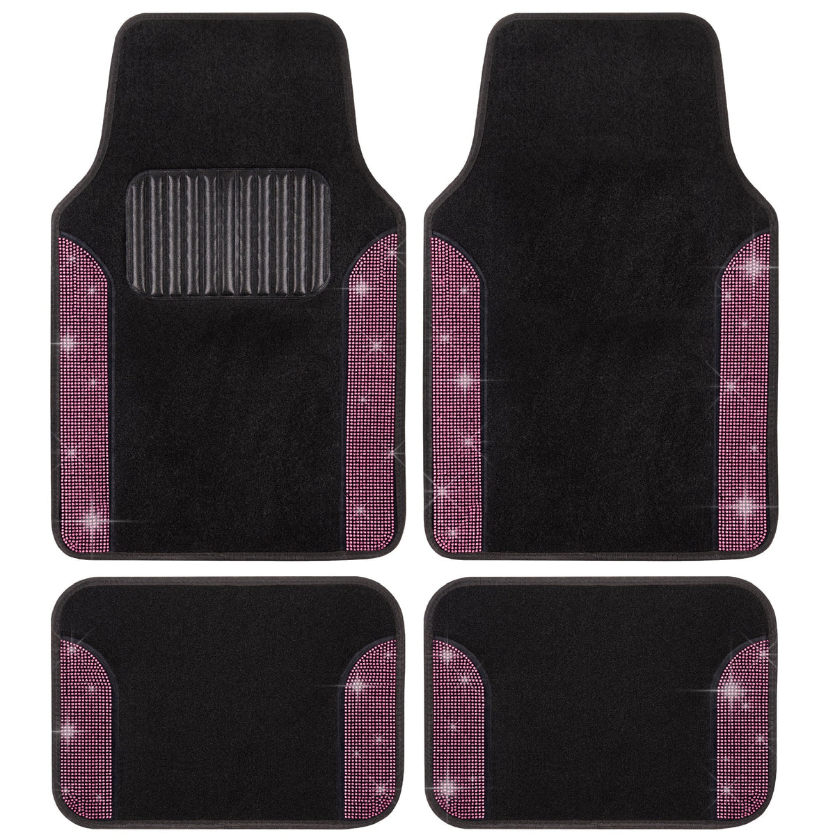 Carbella 4-Piece Diamond Bling Front Floor Mats and Rear Floor Mats - Pink
