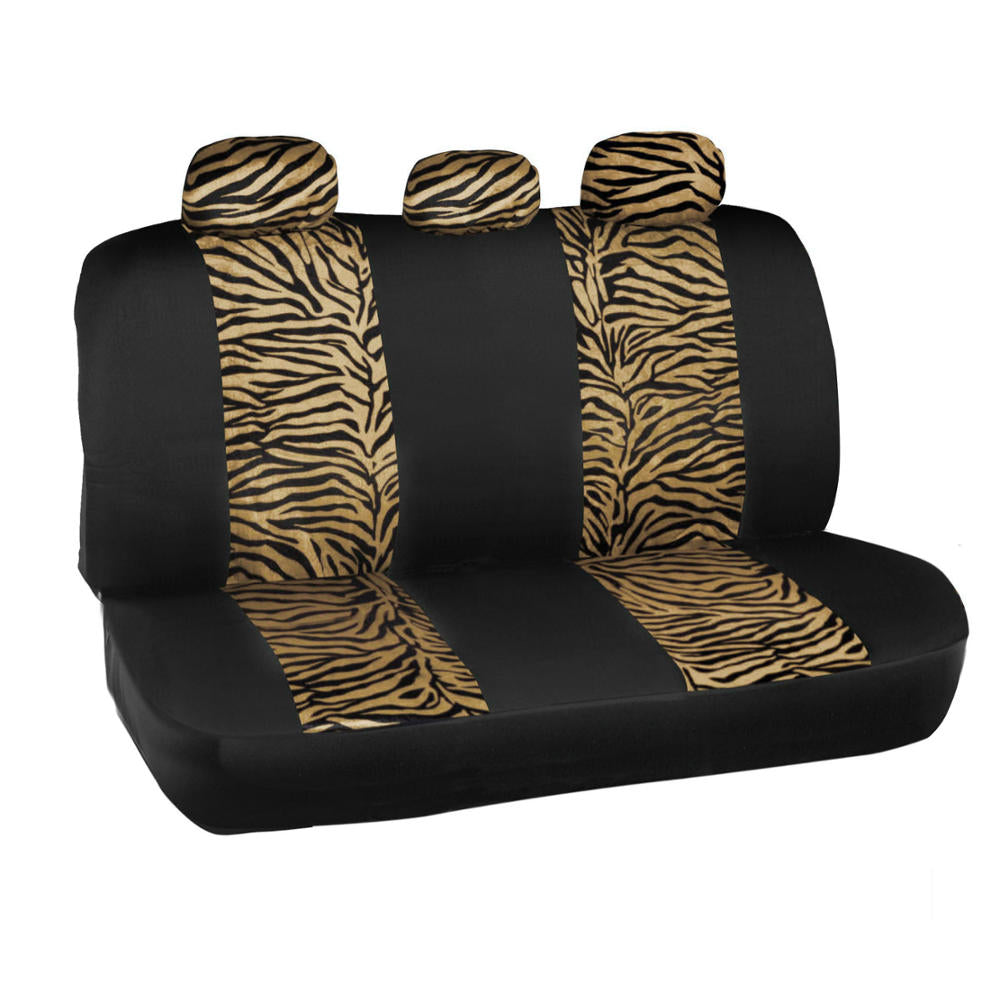 BDK 12-Piece Brown Tiger Front Seat Covers, Rear Seat Covers, Seat Belt Pads, and Steering Wheel Cover (Fits 14.5" - 15.5")