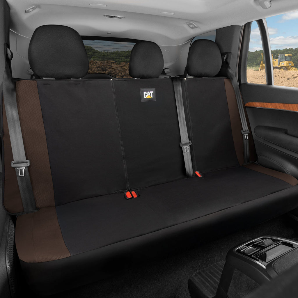 Cat Flexfit Brown Rear Seat Cover for Car – Durable Canvas & Mesh Design 60/40 Split Bench Protector for Cars, Trucks & SUVs – Back Seat Cover for Rear Bench – Interior Car Accessory