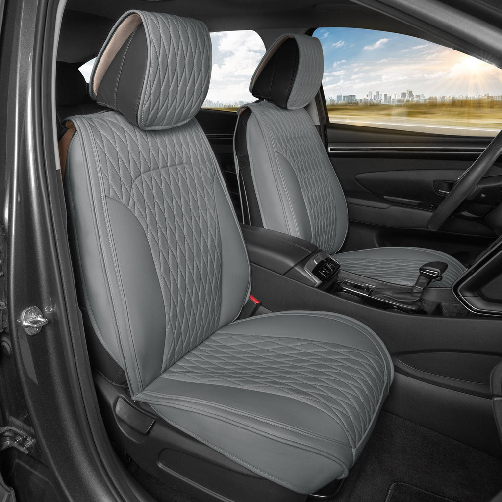 Car Seat Covers - DiamondLux Edition Premium Faux Leather Seat Protectors - Double Cross Stitched Cushioned Automotive Accessories for Trucks, SUVs, Cars - Front Seat Set