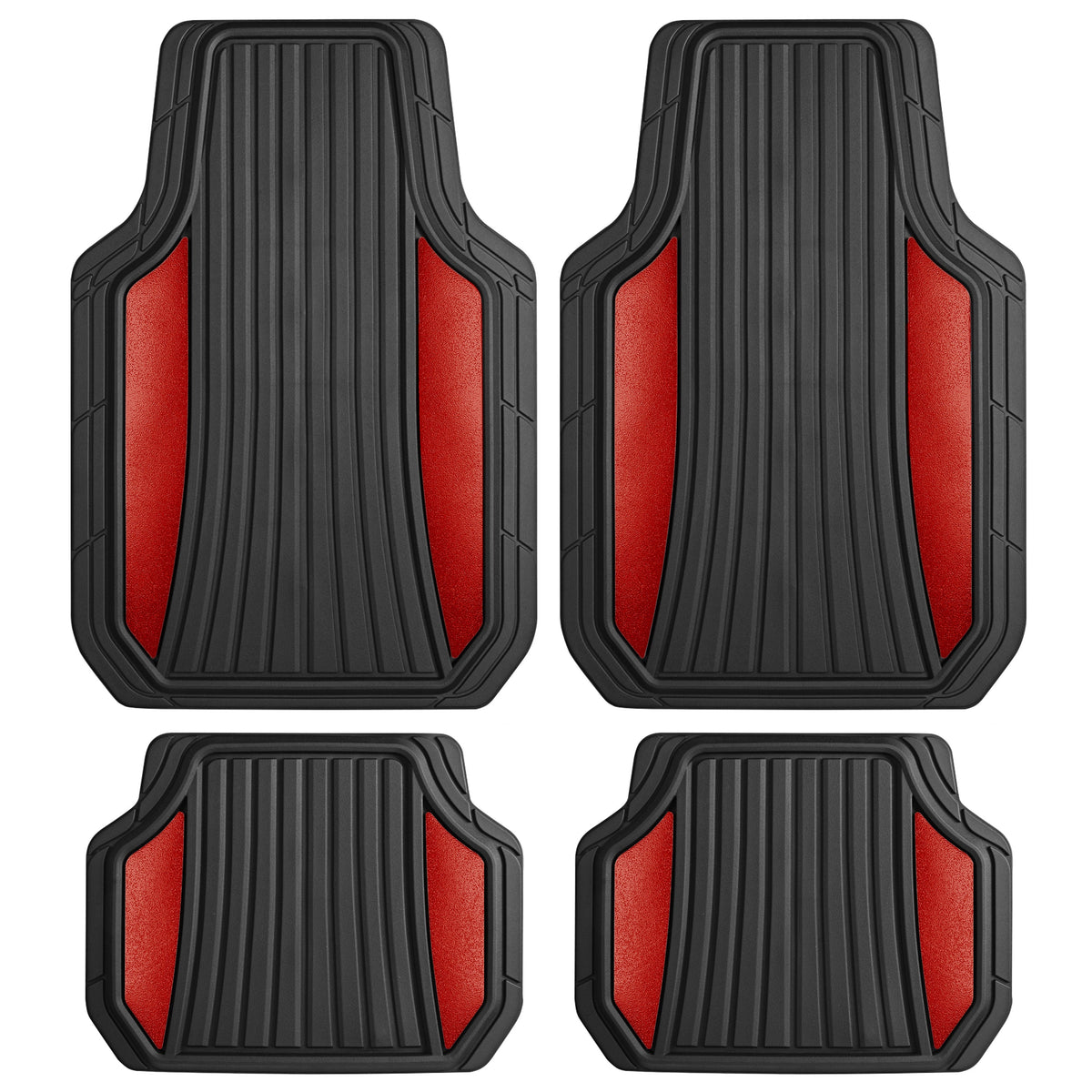 MotorTrend 4-Piece Shield Two-Tone Gloss Front Floor Mats and Rear Floor Mats - Heavy Duty, All Weather, Trim to Fit - Red
