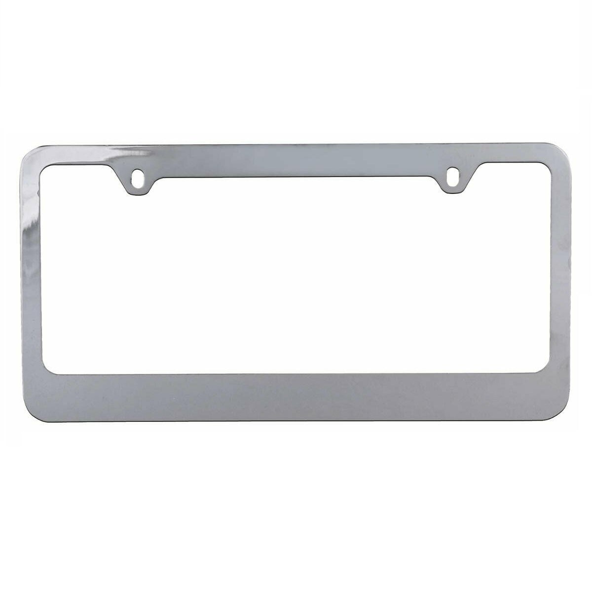 Chrome Plated Rust-Proof Die-Cast Stainless Metal License Plate Frame/Holder Universal Size - Blank Metal Design (Pack of 2)