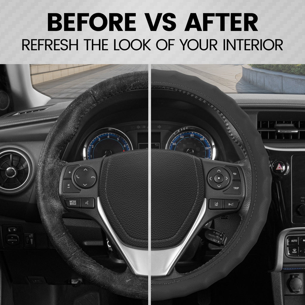 MotorTrend Ergonomic Genuine Leather Steering Wheel Cover S (Fits 13.5" - 14.5")