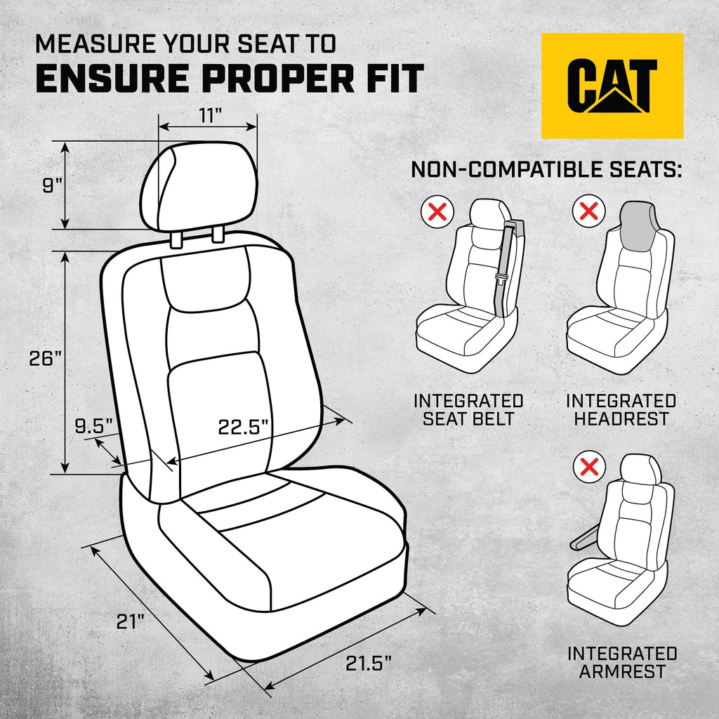 CAT Black & Gray Car Seat Covers Full Set – Front Seat Covers & Rear Bench Seat Cover – Airbag Compatible, 60/40 Split Bench for Trucks, Cars & SUVs – Automotive Interior Seat Protection Accessories --Alias 639034929689400484