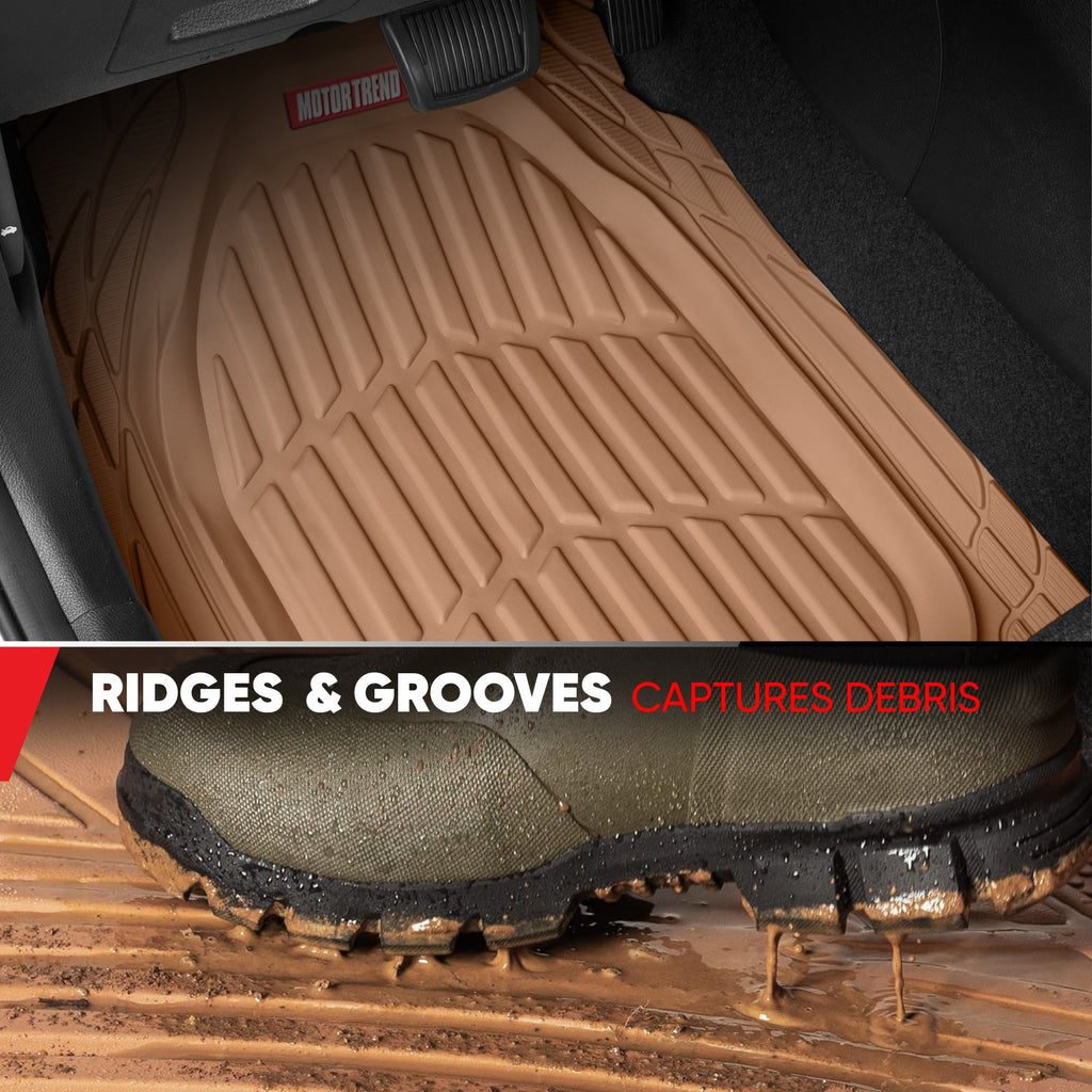 MotorTrend 4-Piece FlexTough Deep Dish Front Floor Mats, Rear Floor Mat, and Trunk/Cargo Mat - Heavy Duty, All Weather, Trim to Fit