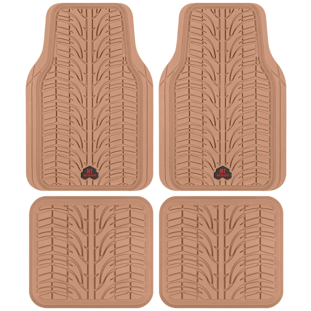 MotorTrend 4-Piece Grand Prix Tire Tread Front Floor Mats and Rear Floor Mats - Heavy Duty, All Weather, Trim to Fit