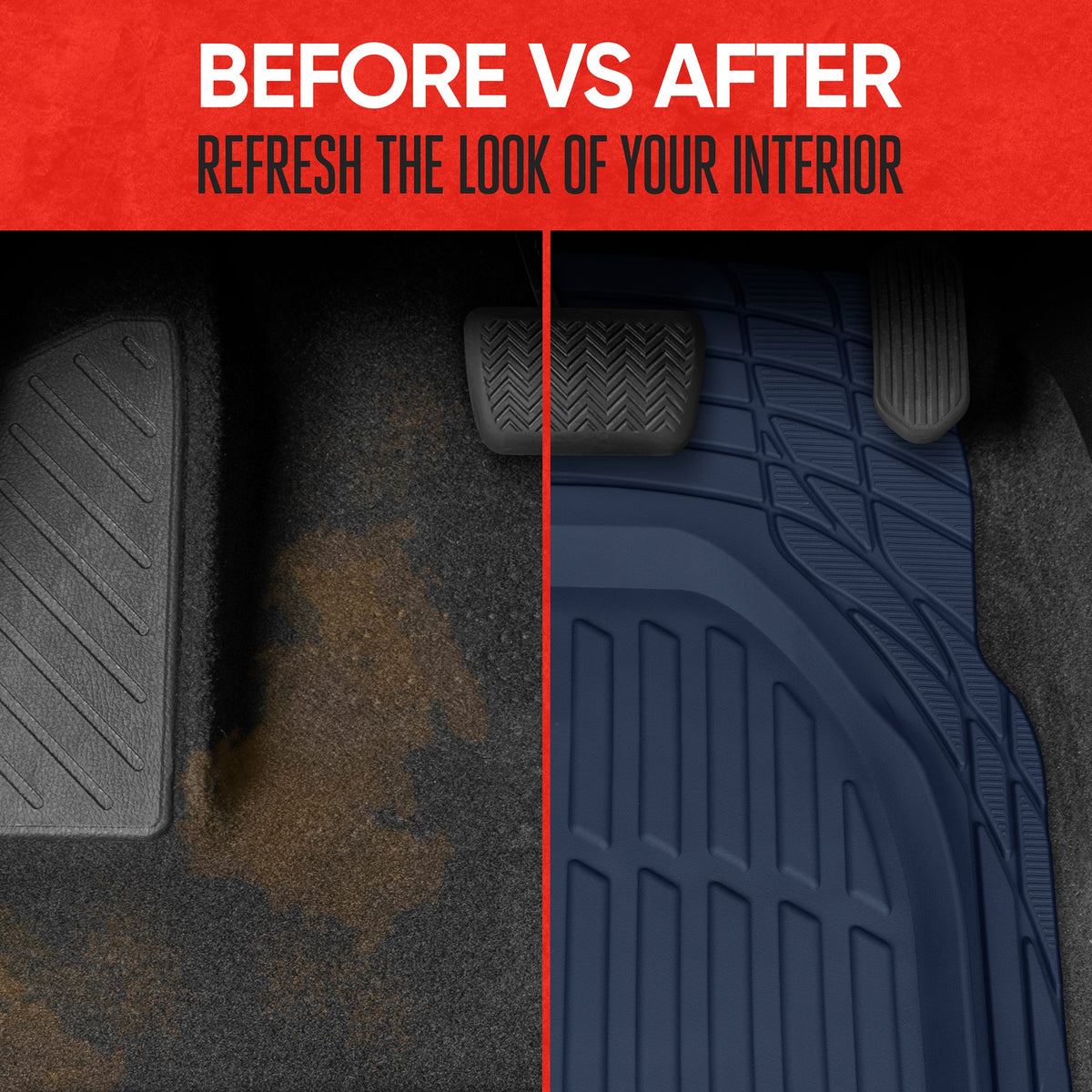 MotorTrend 3-Piece FlexTough Deep Dish Front Floor Mats and Rear Floor Mat - Heavy Duty, All Weather, Trim to Fit