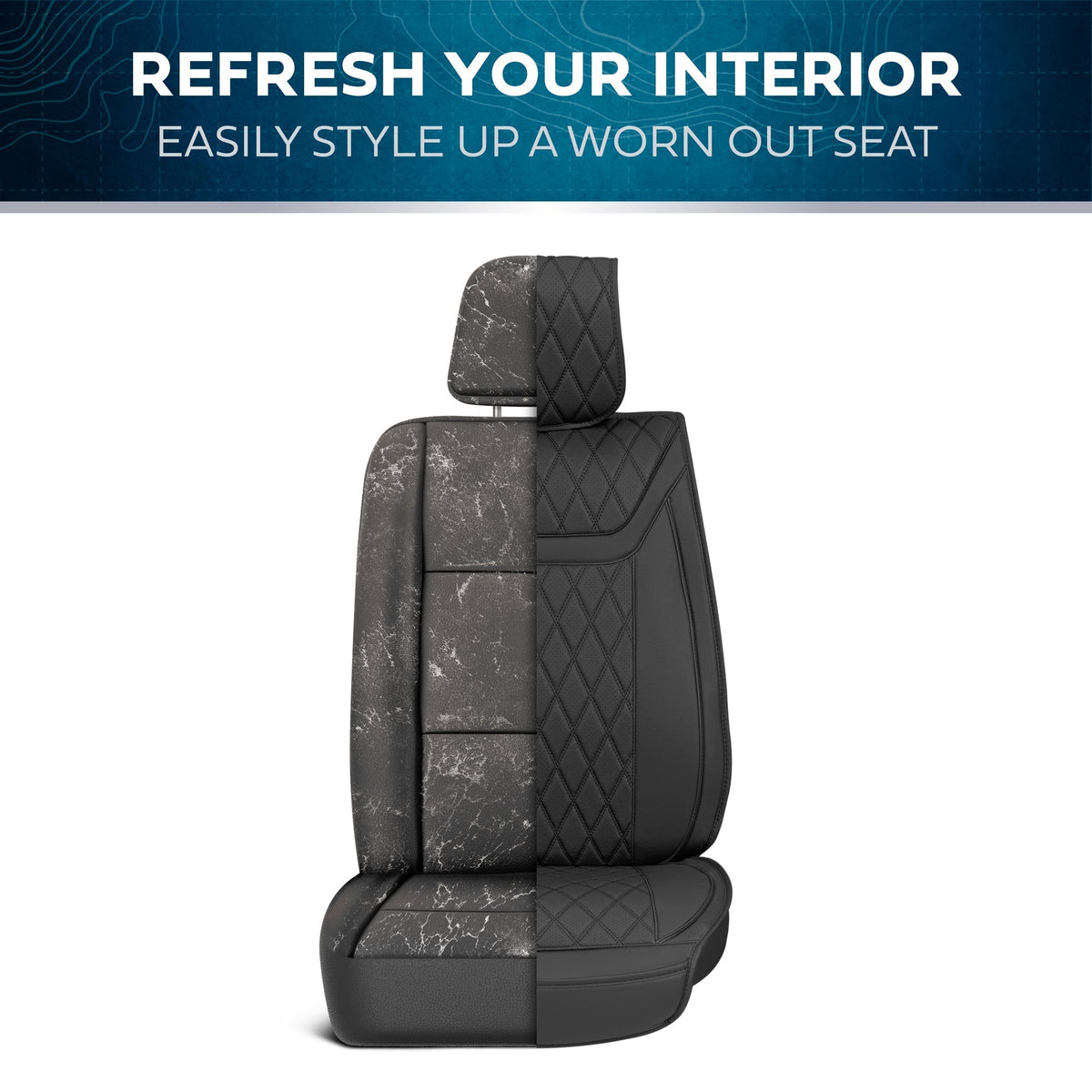 MotorBox 11-Piece Ranch Edition Premium Faux Leather Diamond Stitched Cushion Front Seat Covers and Rear Seat Covers