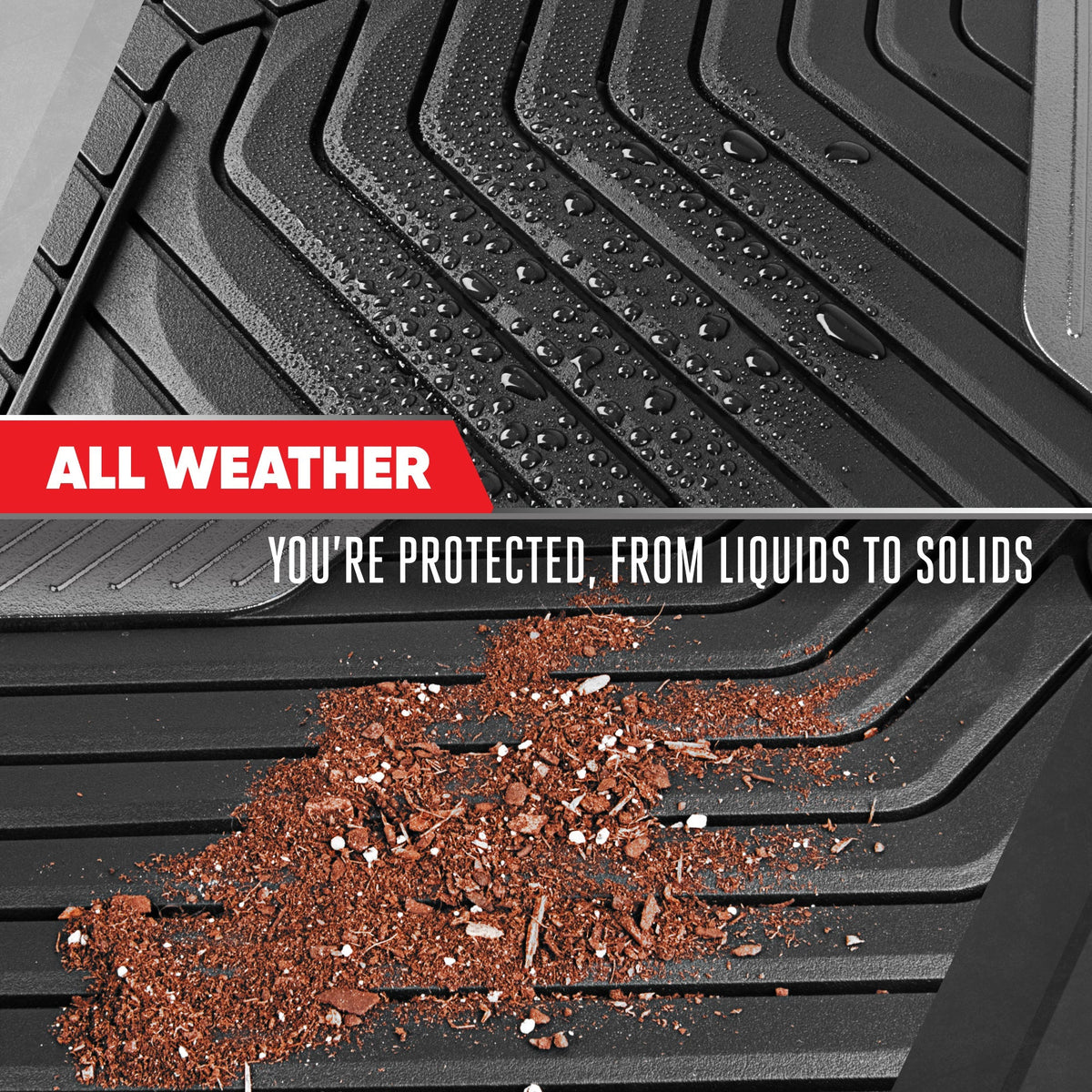 Motor Trend MetallicGuard Car Floor Mats Full Set - Durable Rubber Floor Mats with Silver Metallic Heel Pad, All-Weather Interior Protection for Front and Rear with Non-Slip Backing --Alias 638721182349977102