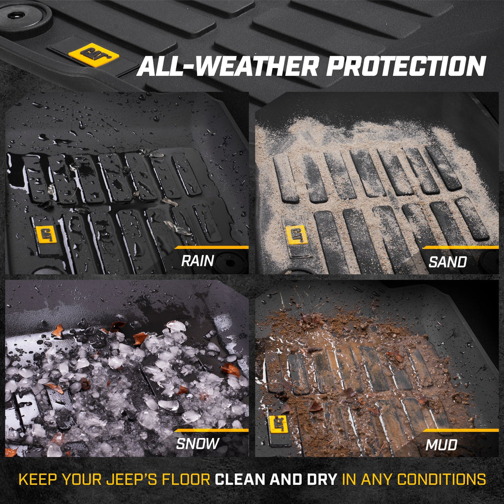 CAT 3-Piece JustFit 3D Floor Liner Mats for Jeep Wrangler 4WD (2018 - 2026) - All Weather, Heavy Duty, Custom Fit