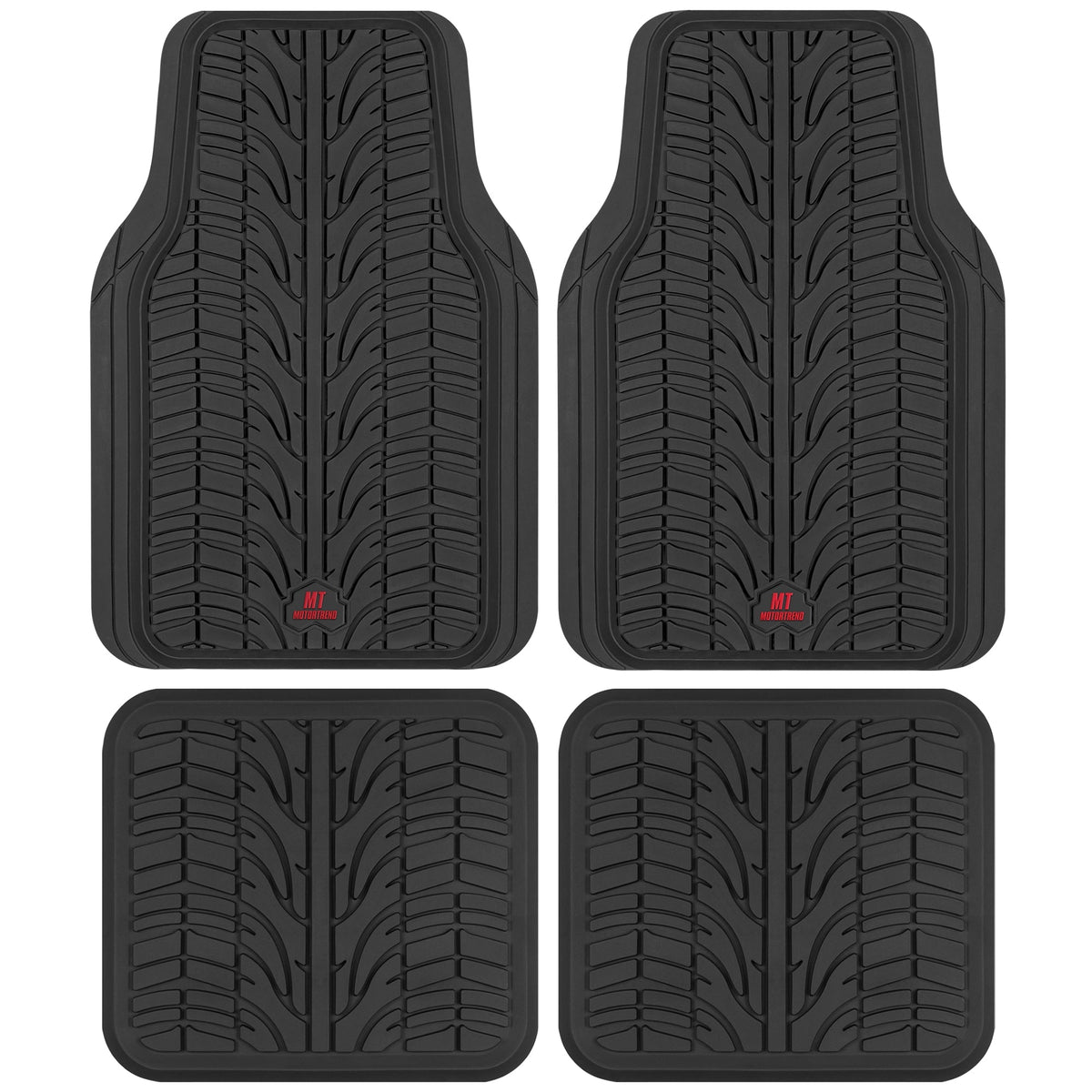 MotorTrend 4-Piece Grand Prix Tire Tread Front Floor Mats anmd Rear Floor Mats - Heavy Duty, All Weather, Trim to Fit - Black