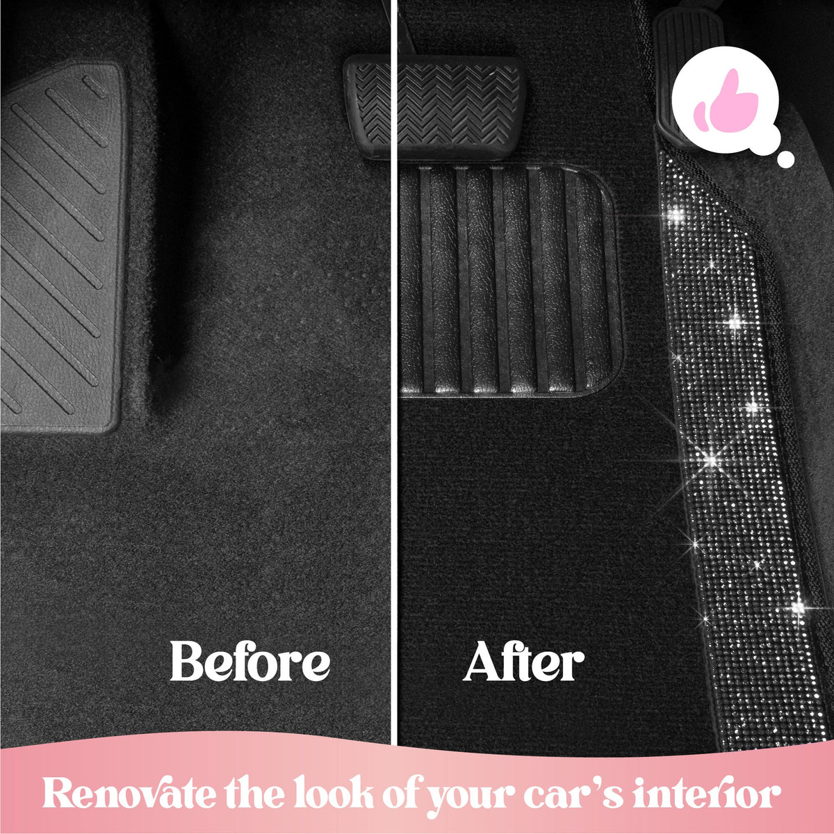 Carbella 4-Piece Black Diamond Crystals Front  Floor Mats and Rear Floor Mats