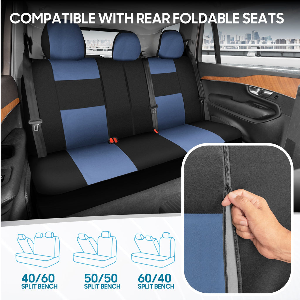 BDK 9-Piece PolyPro Front Seat Covers and Rear Seat Covers - Black/Blue