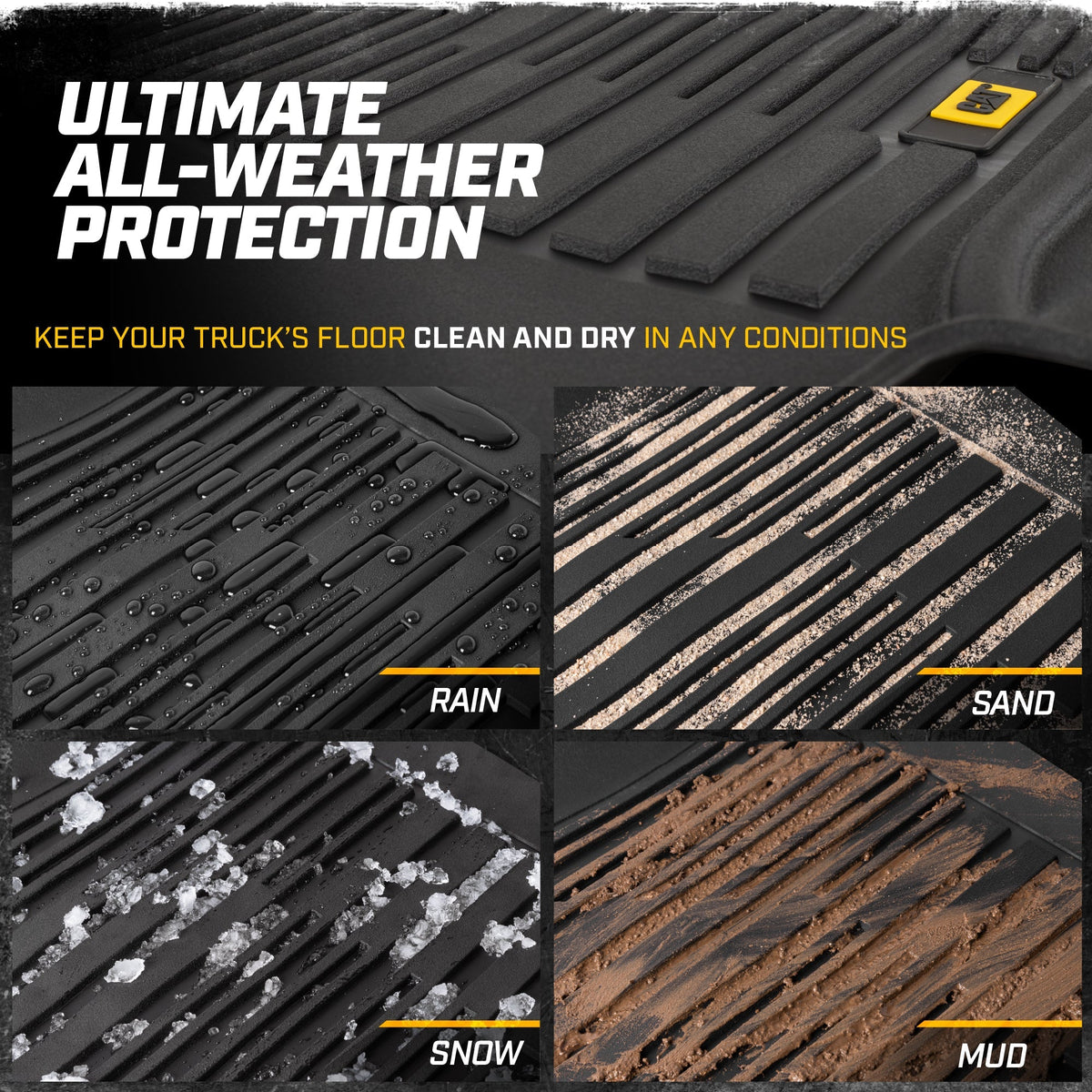 CAT 3-Piece JustFit 3D Front Floor Mats and Rear Floor Mats for Dodge Ram 1500 Crew Cab 2009-2018, Dodge Ram 2500/3500 Crew Cab 2010-2018, Dodge Ram Classic 2019-2024