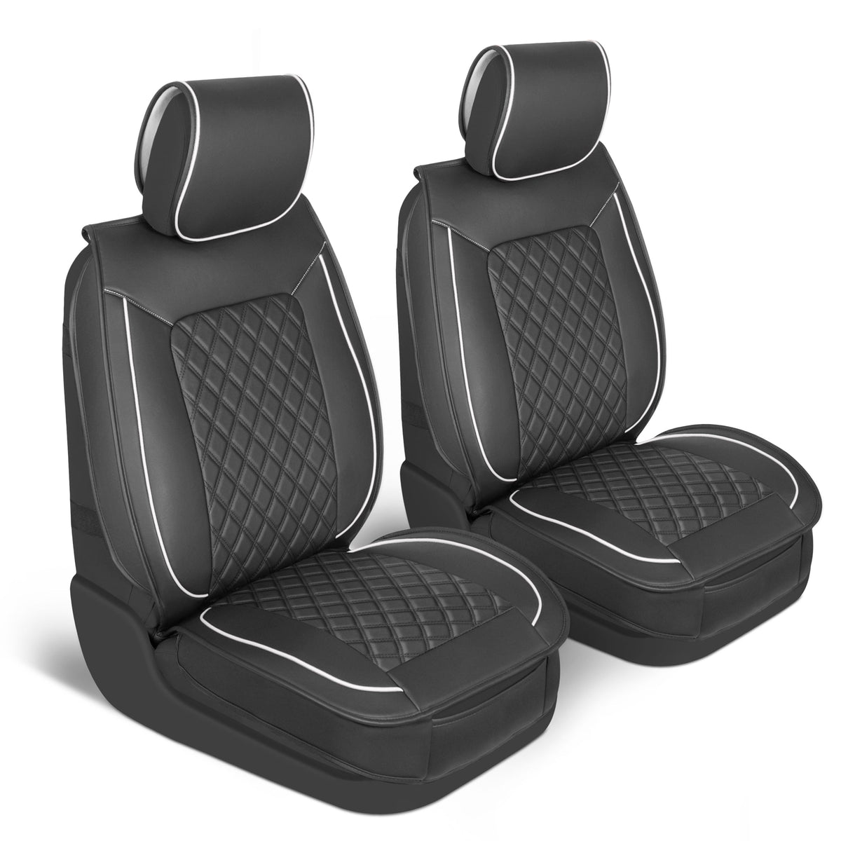 MotorBox 2-Pack Prestige Edition Premium Faux Leather Diamond Stitched Cushion Front Seat Covers - White