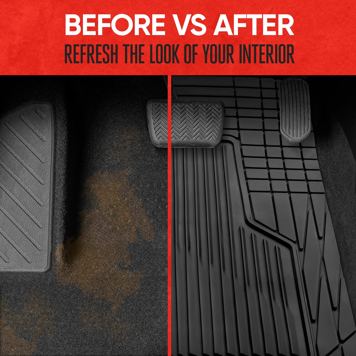 MotorTrend 3-Piece Raised Ridge Multi-Channel Front Floor Mats and Rear Floor Mat - Heavy Duty, All Weather, Trim to Fit