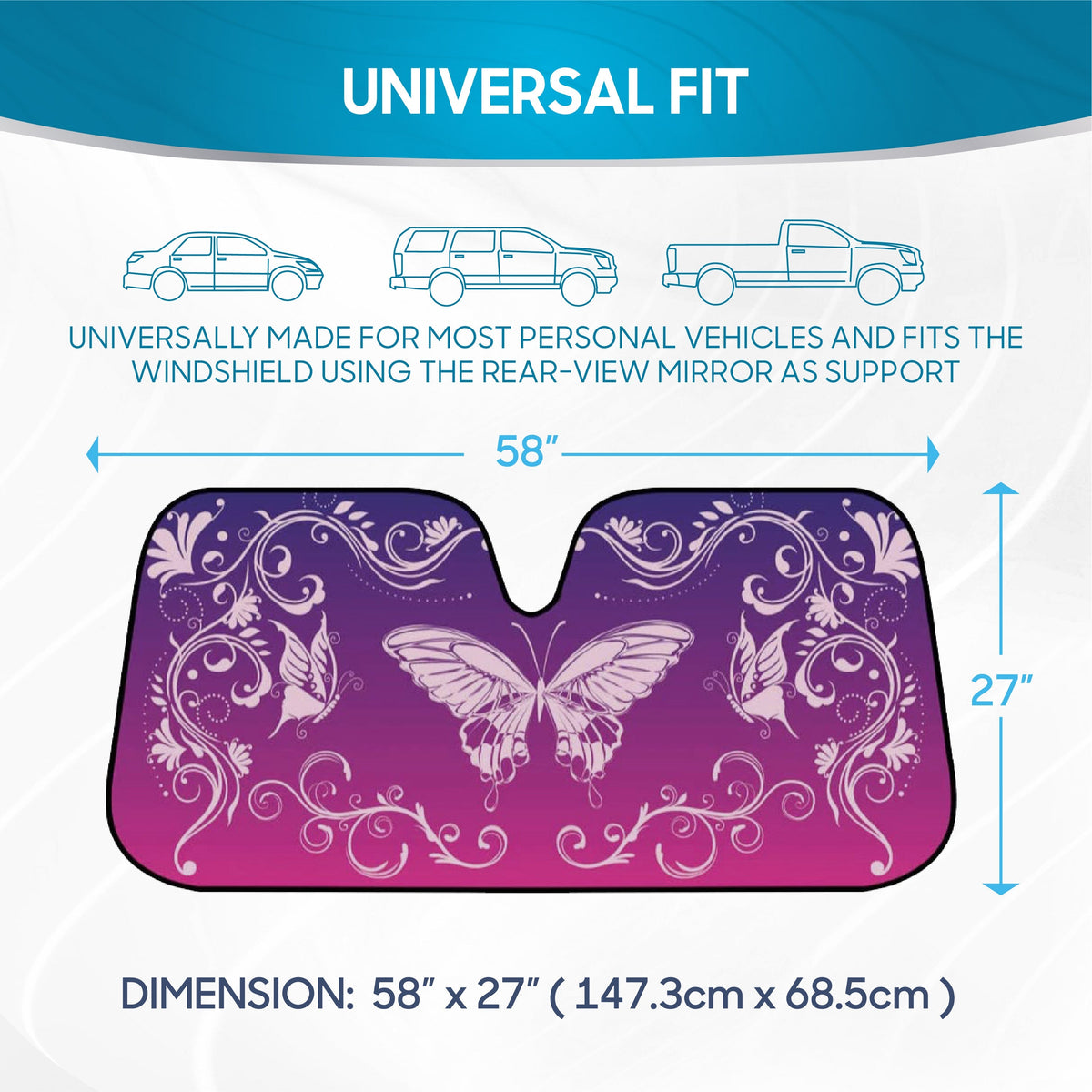 BDK Pink/Purple Butterfly Front Windshield Sunshade (58" x 27")