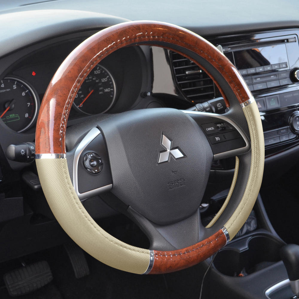 BDK Two-Tone Woodgrain Pattern Steering Wheel Cover (Fits 14.5" - 15.5")