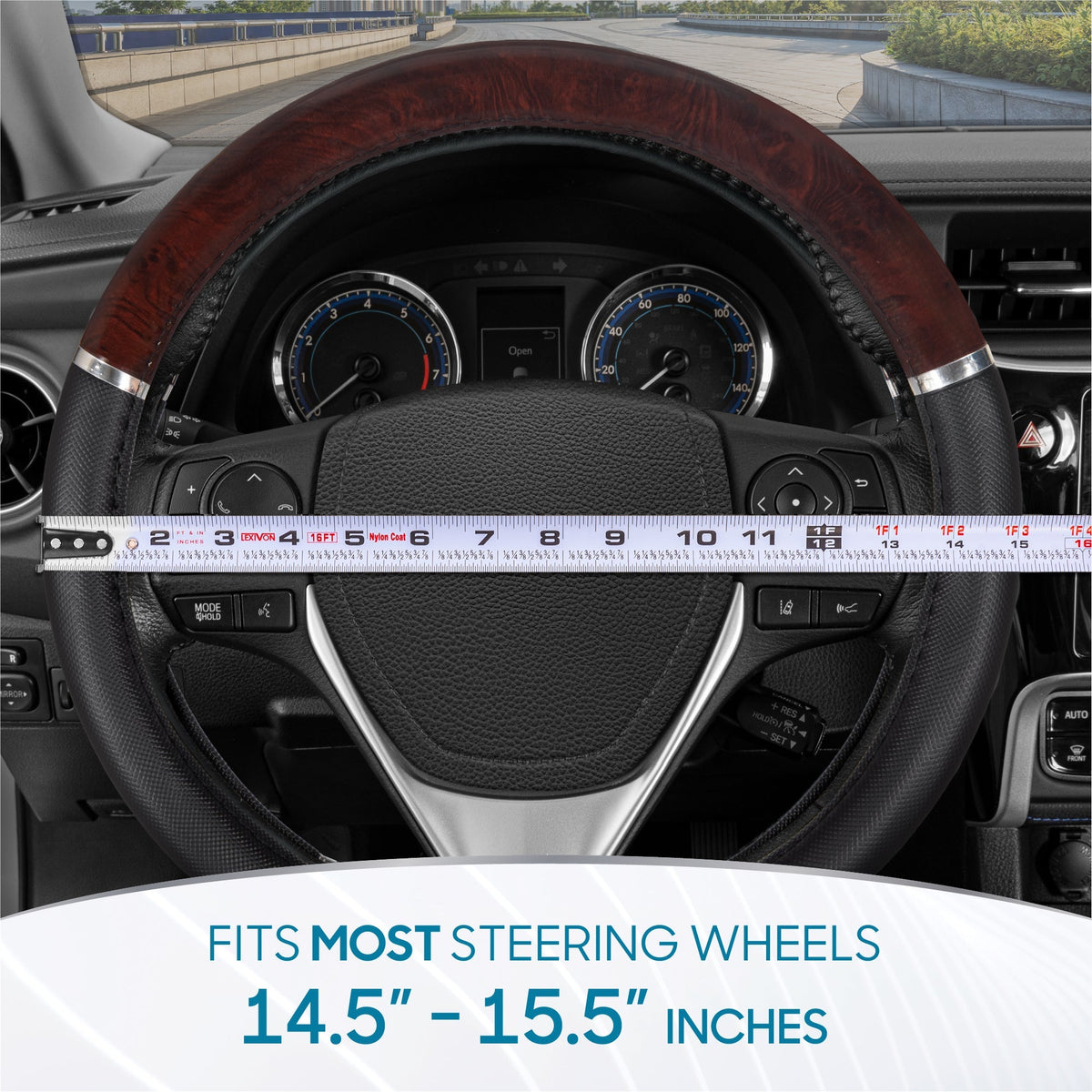 BDK Two-Tone Woodgrain Pattern Steering Wheel Cover (Fits 14.5" - 15.5")