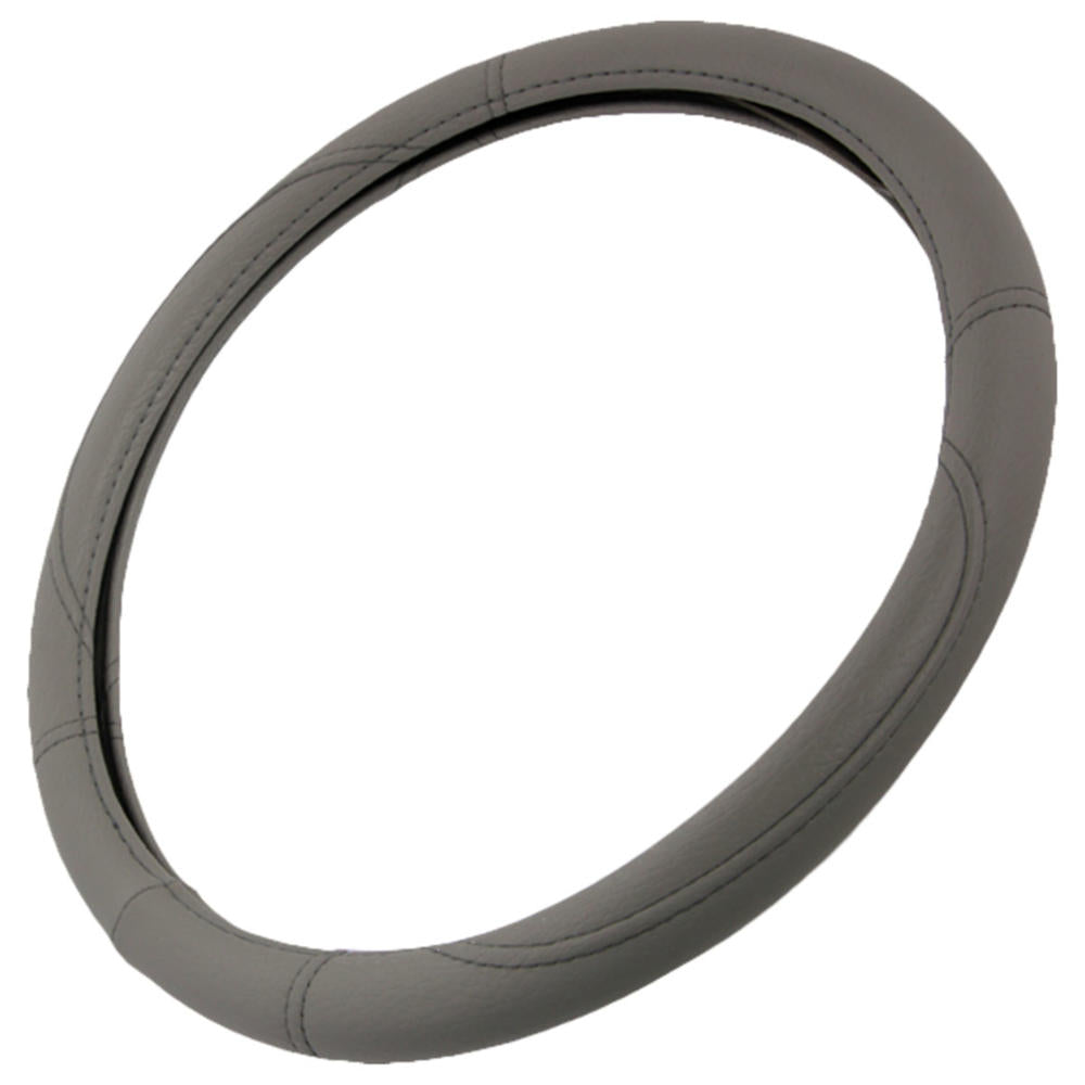 BDK Faux Leather Ergonomic Grip Steering Wheel Cover (Fits 14.5" - 15.5") - Gray