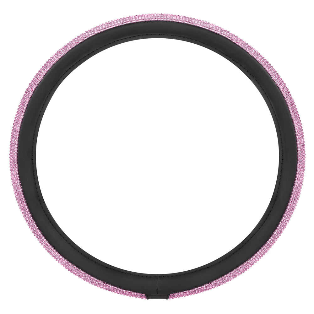 Bling Bling Glitter Diamond Leather Steering Wheel Cover with 9 Rows Crystal Rhinestones, Fits Wheels 14.5 - 15 inch for Women