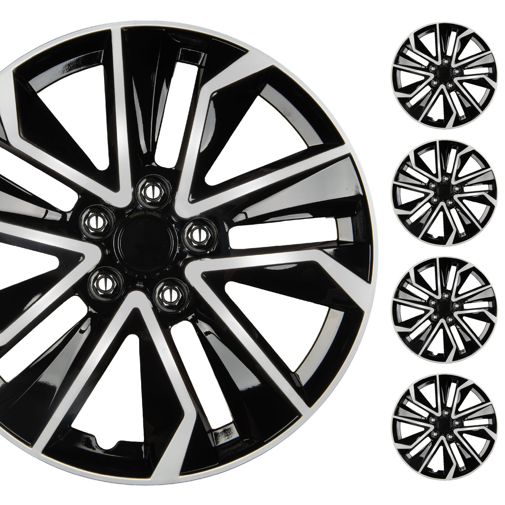 BDK 16 Inch Hubcaps Set of 4 – OEM Replacement Snap-On Wheel Rim Covers - Universal Fit Car Wheel Cover for Cars, Trucks, SUV, Vans Durable ABS Black & Silver 10-Spoke Hub-Cap Car Accessories Exterior