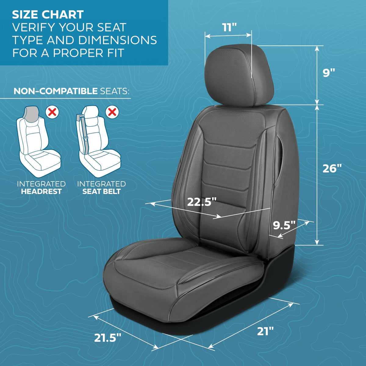 MotorBox Elite Edition Faux Leather Seat Covers for Cars, Trucks, & SUV - 2 Gray Car Seat Covers for Front Seats - Universal Fit Car Accessories Automotive Interior Cover Protector for Most Vehicles