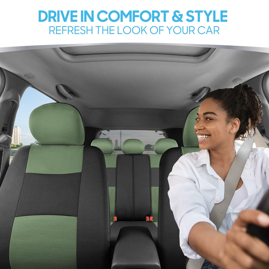 BDK 9-Piece PolyPro Front Seat Covers and Rear Seat Covers - Black/Green