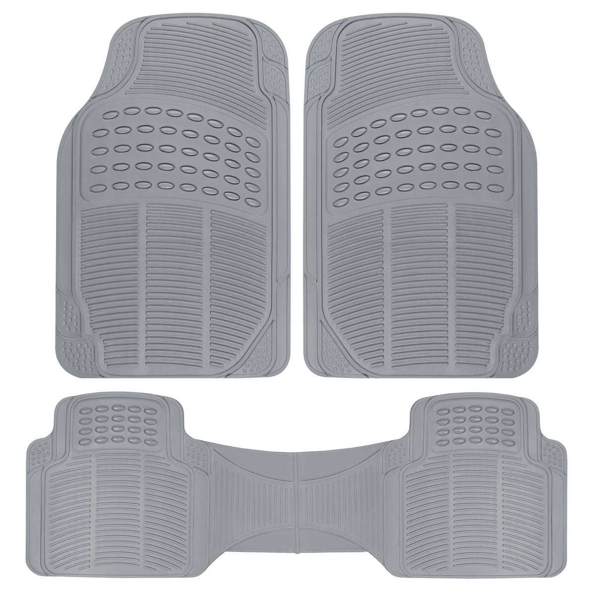 BDK 3-Piece ProLiner Front Floor Mats and Rear Floor Mats - Heavy Duty, All Weather, Trim to Fit - Gray