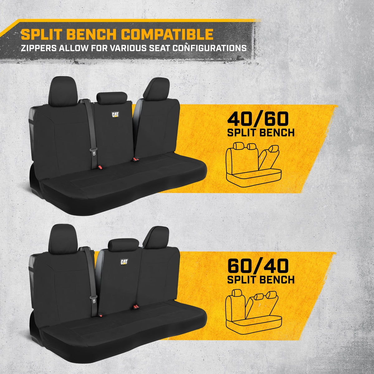 CAT Black Rear Seat Cover for Trucks, Cars & SUVs – Heavy-Duty Oxford Canvas – 60/40 Split Bench Protector – Durable Back Seat Cover for Work Trucks, Pets, Travel – Car & Truck Interior Accessory
