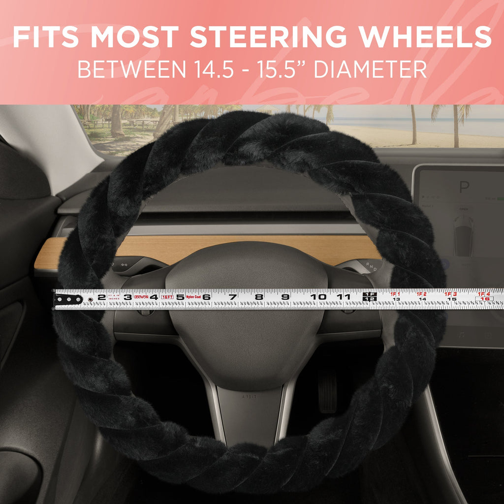 Carbella Twisted Plush Fur Steering Wheel Cover (Fits 14.5" - 15.5")