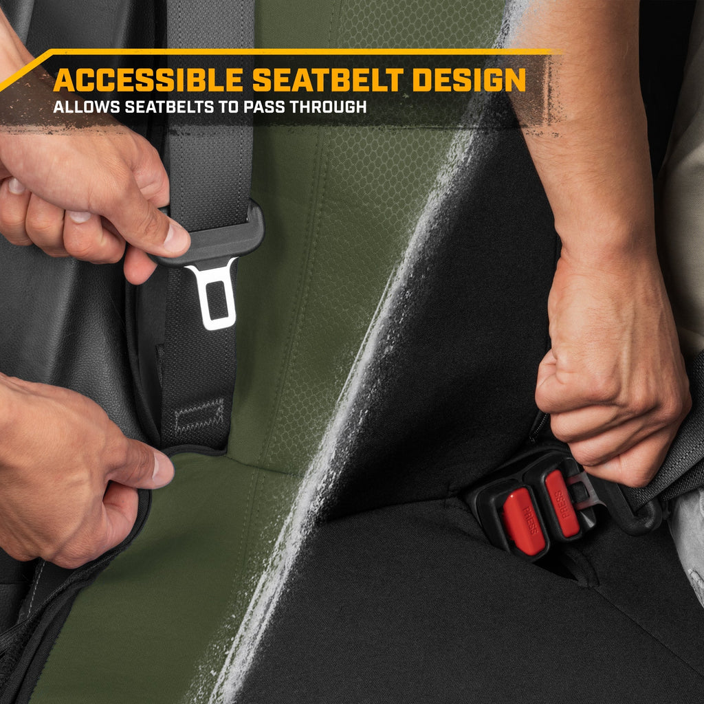 CAT Black & Green Car Seat Covers Full Set – Front Seat Covers & Rear Bench Seat Cover – Airbag Compatible, 60/40 Split Bench for Trucks, Cars & SUVs – Automotive Interior Seat Protection Accessories --Alias 639034939471570448