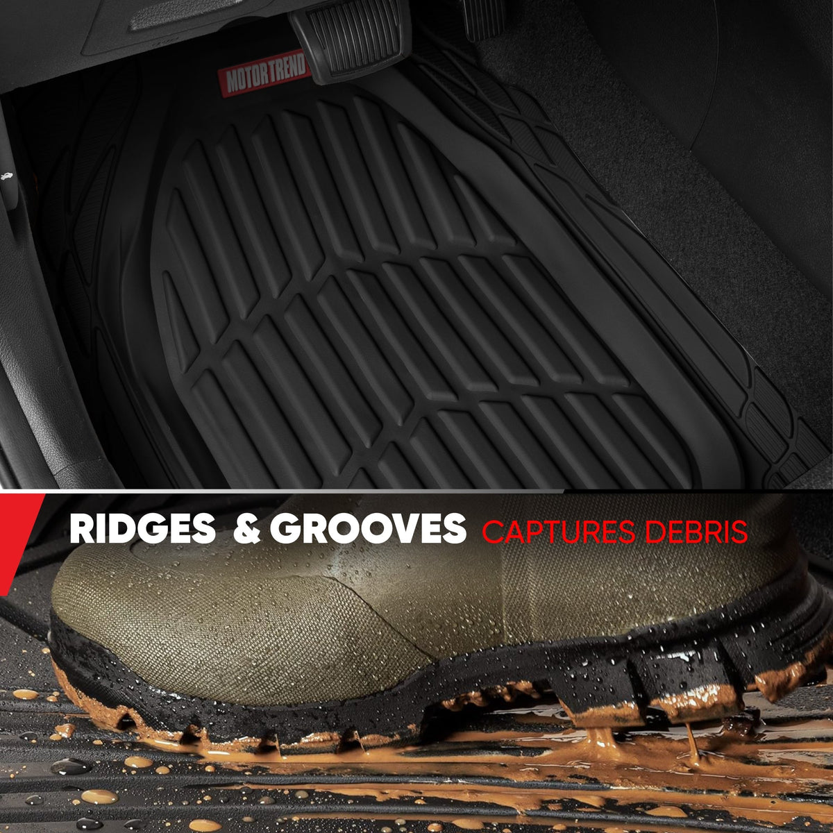 MotorTrend 4-Piece FlexTough Deep Dish Front Floor Mats, Rear Floor Mat, and Trunk/Cargo Mat - Heavy Duty, All Weather, Trim to Fit