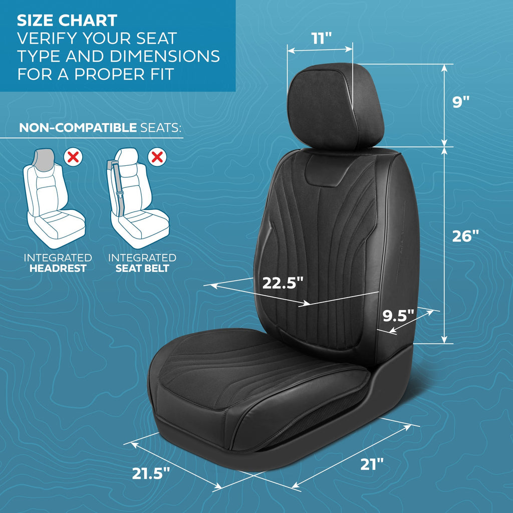 MotorBox Elite Edition Faux Leather & Suede Seat Covers for Cars, Trucks, & SUV - 2 Black Car Seat Covers for Front Seats - Universal Fit Car Accessories Automotive Interior Cover Protector for Cars