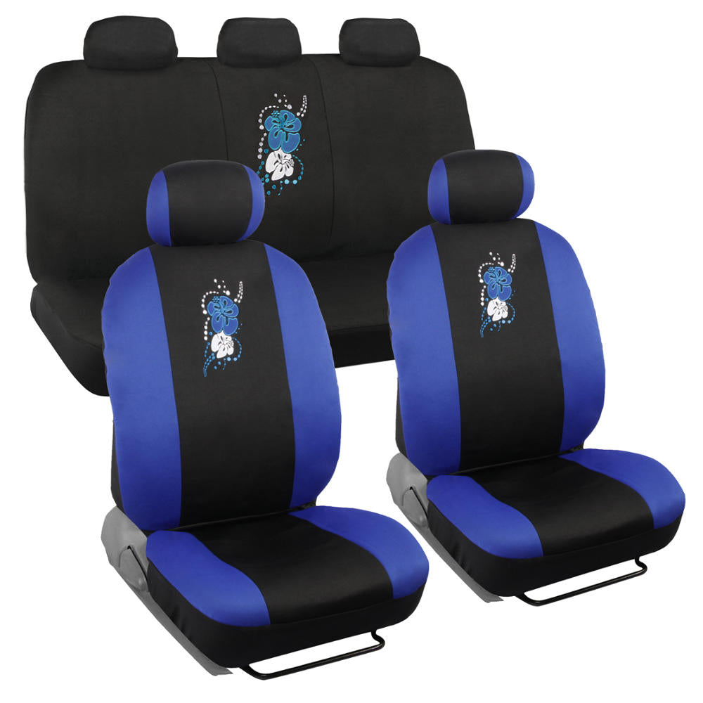 BDK 10-Piece Hawaiian Flower Front Seat Covers, Rear Seat Covers, and Seat Belt Pads