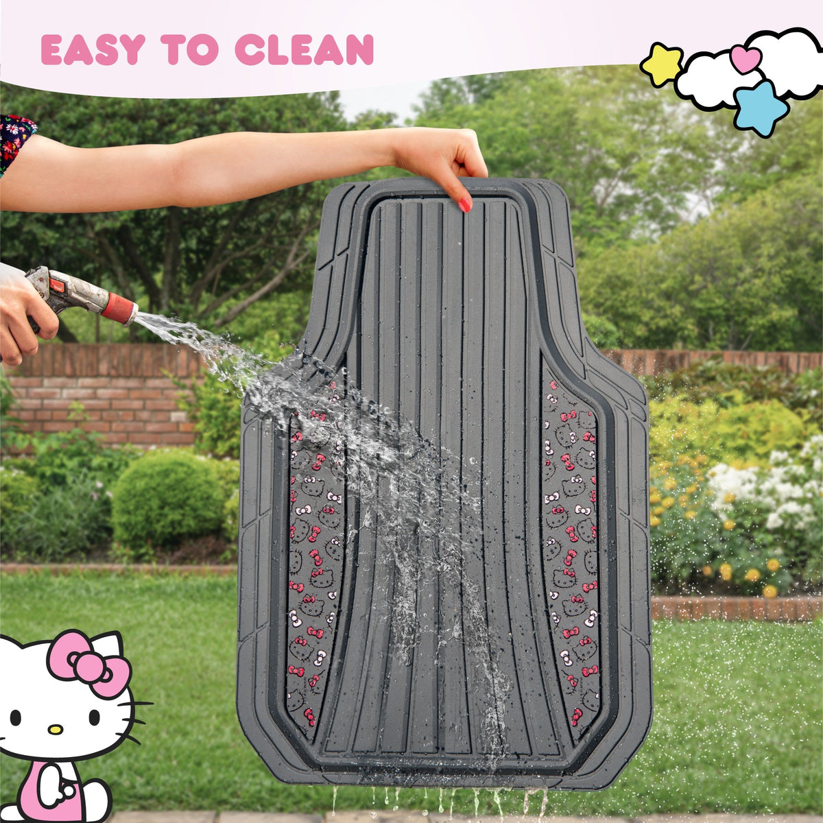 Hello Kitty Car Mats 4pc Floor Mats for Cars Trucks SUVs Kawaii Car Floor Mats for Women Men Accessories Rubber Heavy Duty Cute Non-Slip Always Front Rear Hello Kitty Car Accessories Classic Gray with Pink Bows