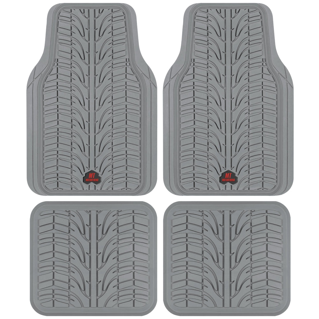 MotorTrend 4-Piece Grand Prix Tire Tread Front Floor Mats and Rear Floor Mats - Heavy Duty, All Weather, Trim to Fit