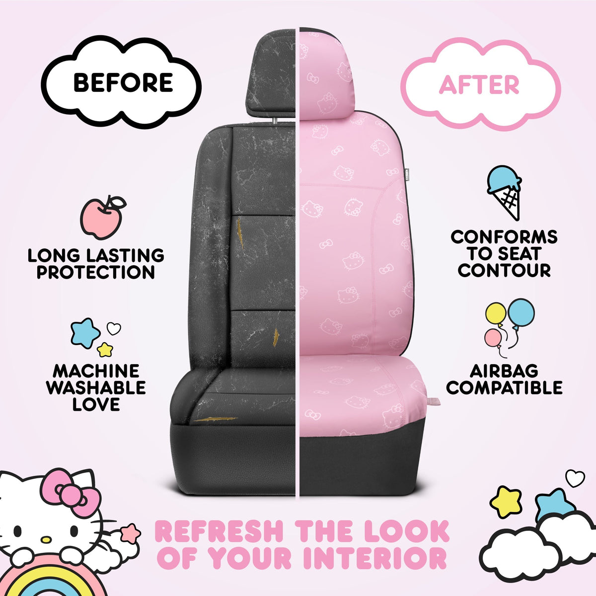 Hello Kitty Car Seat Covers - Cute Pink Seat Covers, Car Accessories Gift Hello Kitty Accessories 2pc Pink Car Seat Covers