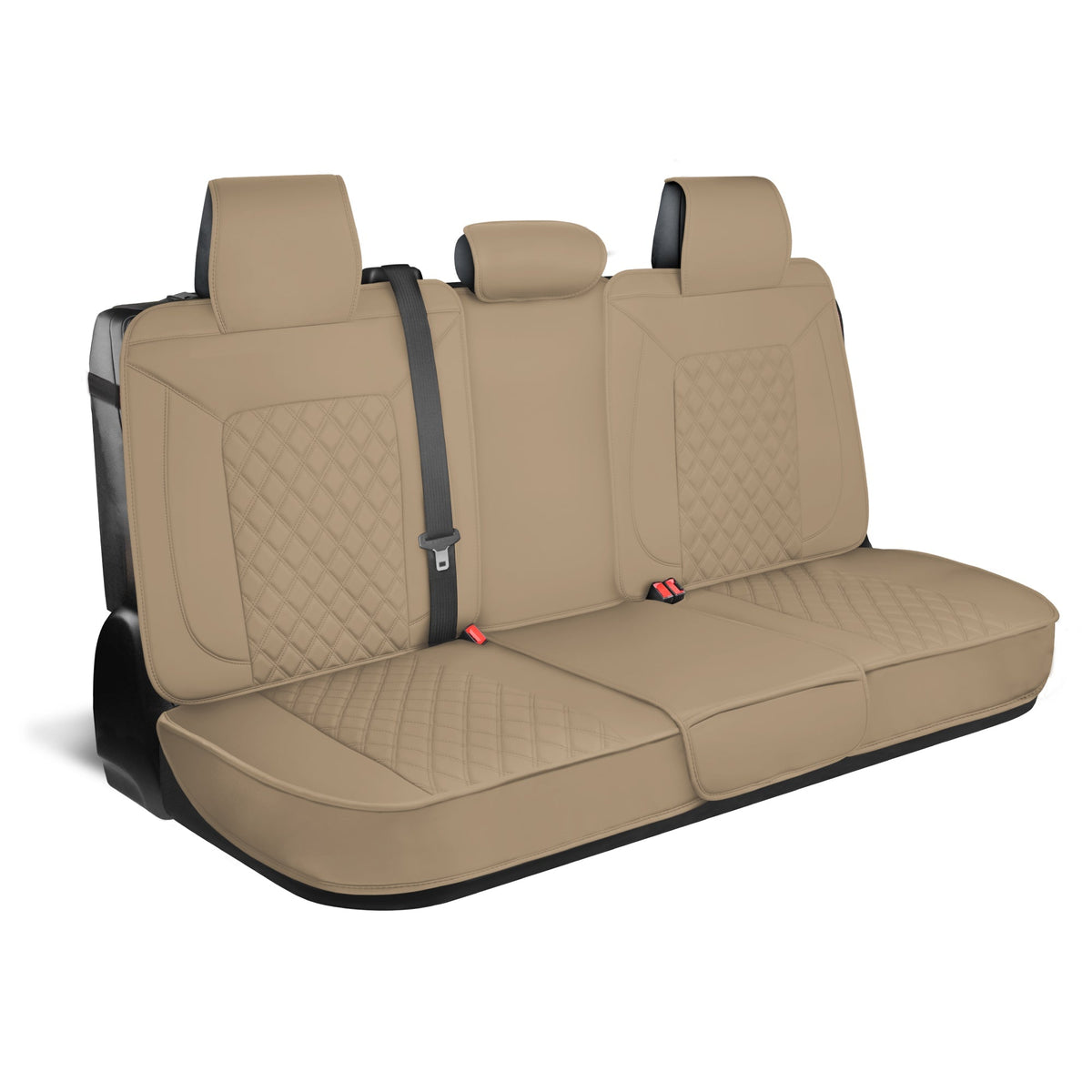 MotorBox Premium Napa Leather Rear Seat Cover - Semi Universal Fit for Most Cars, Truck & SUV - Beige Back Seat Protector - Anti-Slip, Durable Bench Cover - Easy Install, Luxury Car Interior Upgrade